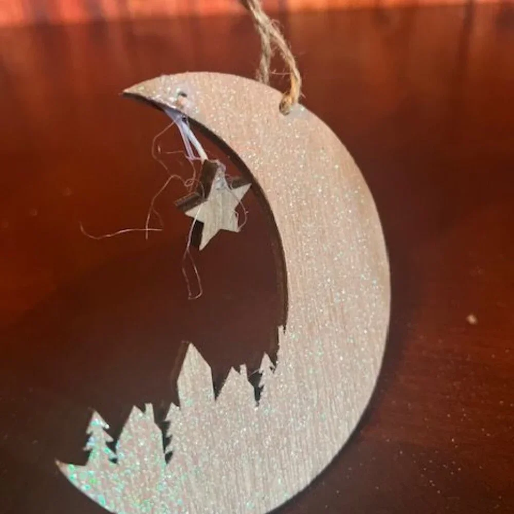 Set Of 4 Wooden Christmas House christmas Ornaments With Reindeer , Snowman,moon